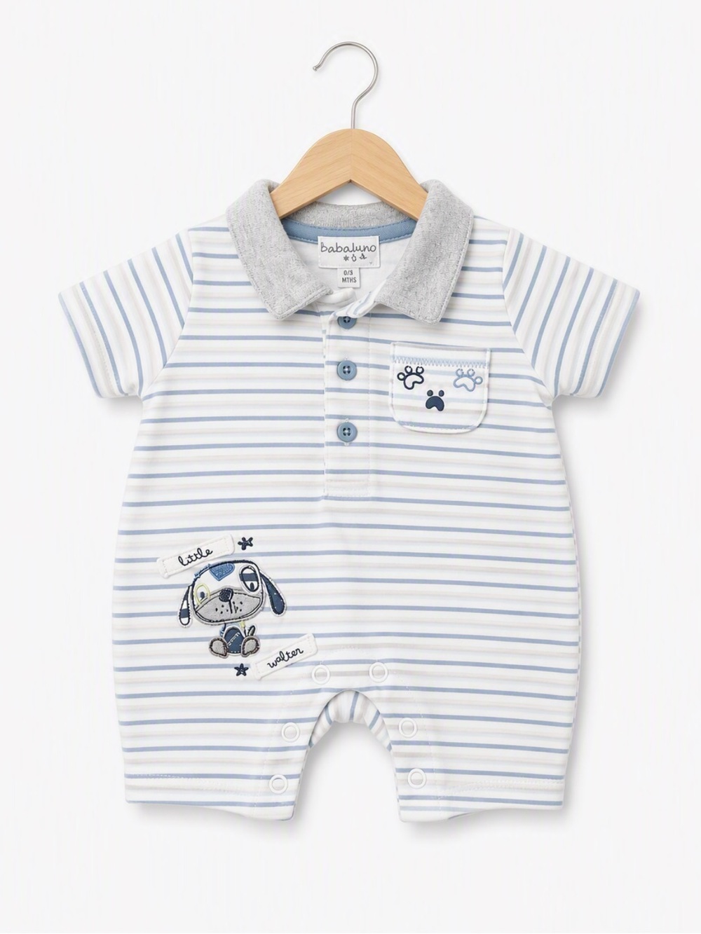 Babaluno Baby Striped Polo Romper Paw Print 0-3M Embroidered Dog Summer